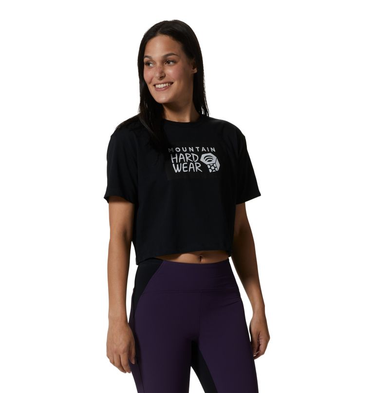 Black Women's Mountain Hardwear MHW Logo Crop T Shirts | UK-751649